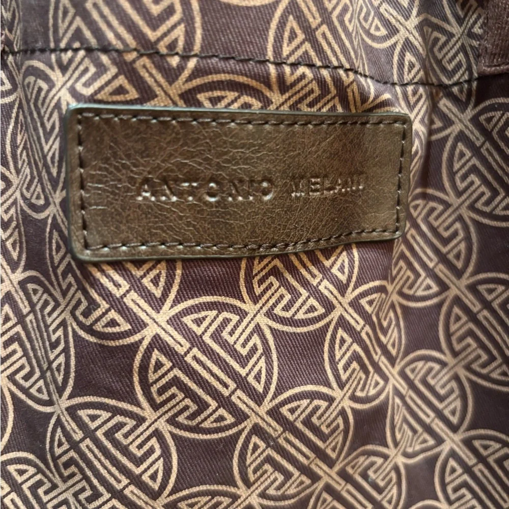 ANTONIO MELANI BROWN AND TAN CANVAS CLOTH TOTE BAG  16